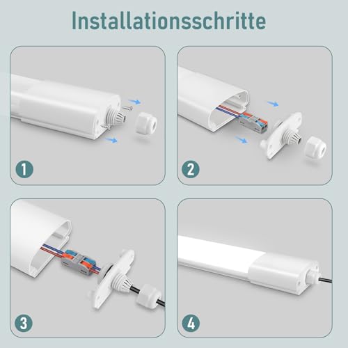 IEGLED Wet Room Lamp LED 90 cm, 30 W 3300 LM Wet Room Light with 4000 K Neutral White, IP65 Waterproof LED Ceiling Light, Flat Lamp as Garage Lamp, Workshop Lamp, Kitchen Lamp, Cellar Light