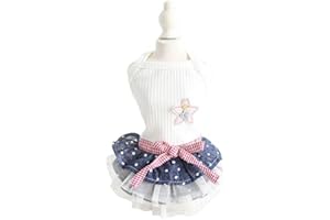 MaruPet Elegant Princesss Camisole Dress Bwoknit Dots Jeans Tutu Dress with Star for Small, Extra Small Dog Teddy, Pug, Chihuahua, Shih Tzu, Yorkshire Terriers White L