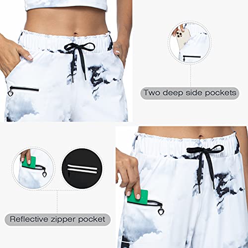 Joggers for Women Sweatpants-Elastic Waist Comfy Lounge Workout Sport Yoga Pants with Pockets(Splash-Ink White S)