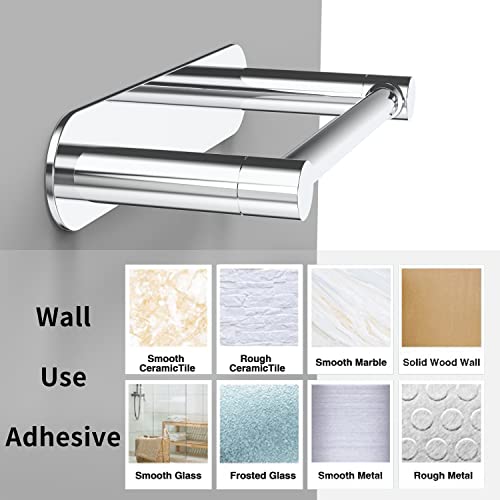 WZRUA Toilet Roll Holder Self Adhesive, Double Post Pivoting Stick On Toilet Paper Holder, Chrome Stainless Steel No Drilling Paper Holder for Bathroom