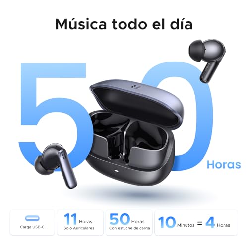 UGREEN EchoBuds Plus Audífonos Inalámbrico ANC Active Ruido Cancelación 50H | 6 Micrófonos, Hi-Res LDAC, Audio Espacial,In Ear, Bluetooth 6.0, Carga Rápida, IPX5,Deportes,Aire Libre,Fitness
