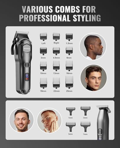 Jack&Rose Clippers and Trimmers Set, Cordless Hair Clippers, Beard trimmer for Men Hair Cutting Kit, Rechargeable Electric Hair Clippers, IPX7 Waterproof Hair Trimmer with Travel Bag (Black)