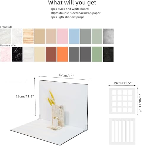 Small Product Photoshoot Props kit, Double-Sided Photo Background Boards with 20 Patterns, Mini Product Shoot Props for Food, Jewelry, Cosmetics, and E-Commerce (10 Boards, 16.5x11.4 Inch)