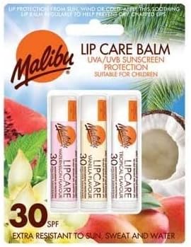 Malibu Blister Lip Balm SPF30 Watermelon Vanilla Tropical 12ml High Protection