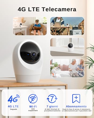 NUASI 24/7 Recording 4G LTE Internal Camera with SIM, 2K Indoor Camera 4g, 360° PTZ Camera Indoor Surveillance, Motion Detection, 2-Way Audio