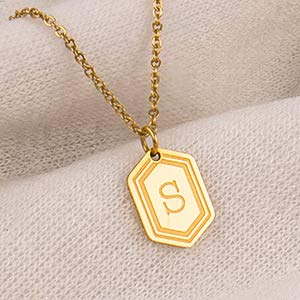 Gold Initial Necklaces for Women Girls, 14K Gold Plated Letter Pendant Necklaces Initial Layered Gold Necklaces for Women-S