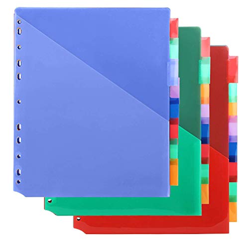 MAKHISTORY Plastic 8Tab Dividers with Two Pockets 3 Sets, Pocket