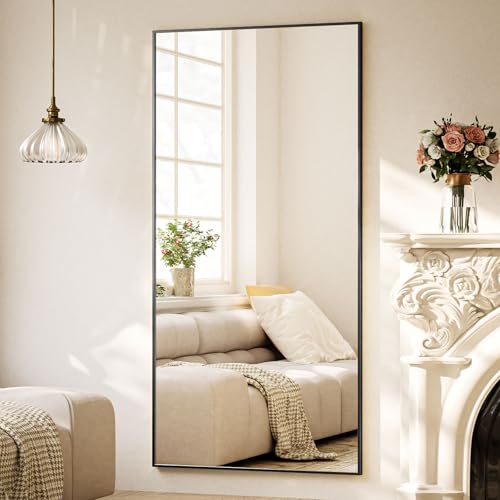 BEAUTYPEAK 171x76cm Ganzkörperspiegel, Groß Standspiegel und Wandspiegel mit Aluminiumrahmen, Shatterproof Glas für Verzerrungsfreie Reflexion, ideal 