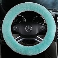 ANDALUS Car Steering Wheel Cover, Fluffy Pure Australia Sheepskin Wool, Universal 15 inch (Mint Green)