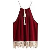 HOT Sale!Women Lace Tank Tops,Canserin Trimmed Tasselled Drawstring Blouse