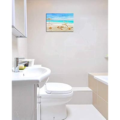 ArtHome520 Blue Sea Ocean Beach Canvas Print Wood Backgroud Wall Art Home Decor Starfish Shell Picture Bathroom Artwork… 41p 1jUMCUL