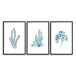 3 Piece Framed Canvas Wall Art Simple Seabed Elements Canvas Prints Home Artwork Decoration for Living Room,Bedroom - 16"x24"x3 Panels