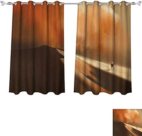 Qinqin-Home Thermal Insulated Blackout Grommet Curtain Fantasy Art House Shadow Man Walking Through Sand Storm in Desert Hiking Wind Hot Image Cream Drapes for Living Room (W63 x L45 -Inch 2 Panels)