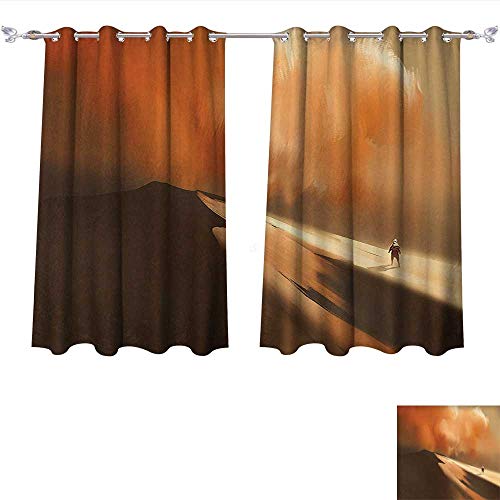 Qinqin-Home Thermal Insulated Blackout Grommet Curtain Fantasy Art House Shadow Man Walking Through Sand Storm in Desert Hiking Wind Hot Image Cream Drapes for Living Room (W63 x L45 -Inch 2 Panels)