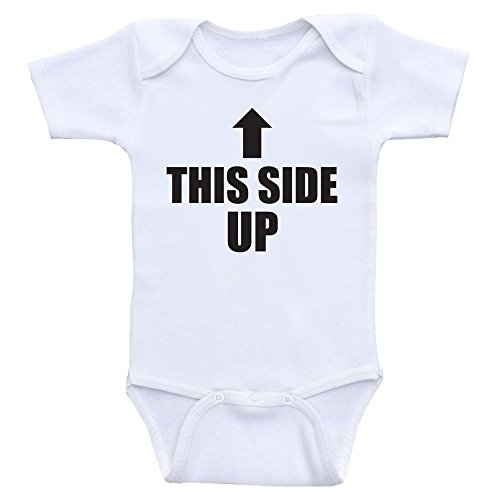 Funny Baby One Piece "This Side Up" Baby Onesies For Boys and Girls (3mo-Short Sleeve, Black Text)