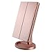 deweisn Tri-Fold Lighted Vanity Makeup Mirror with 21 LED Lights,3X/2X Magnification Mirror,Touch Sensor Switch, Two Power Supply Mode Tabletop Makeup Mirror,Travel Cosmetic Mirror (Rose Gold)