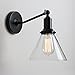 PERMO Industrial Vintage Slope Pole Wall Mount Single Sconce with Funnel Flared Clear Glass Shade Wall Sconce Light Lamp Fixture (Black)