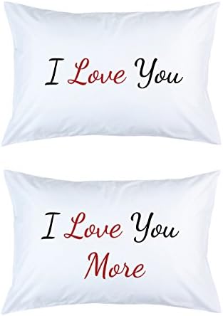 Gift Idea for Couples, Him and Her for Wedding Anniversary, Valentine's Day - I Love You &amp; I Love You More Pillowcases, Pillow Covers - Unique Present Idea for Your Husband Wife Boyfriend Girlfriend