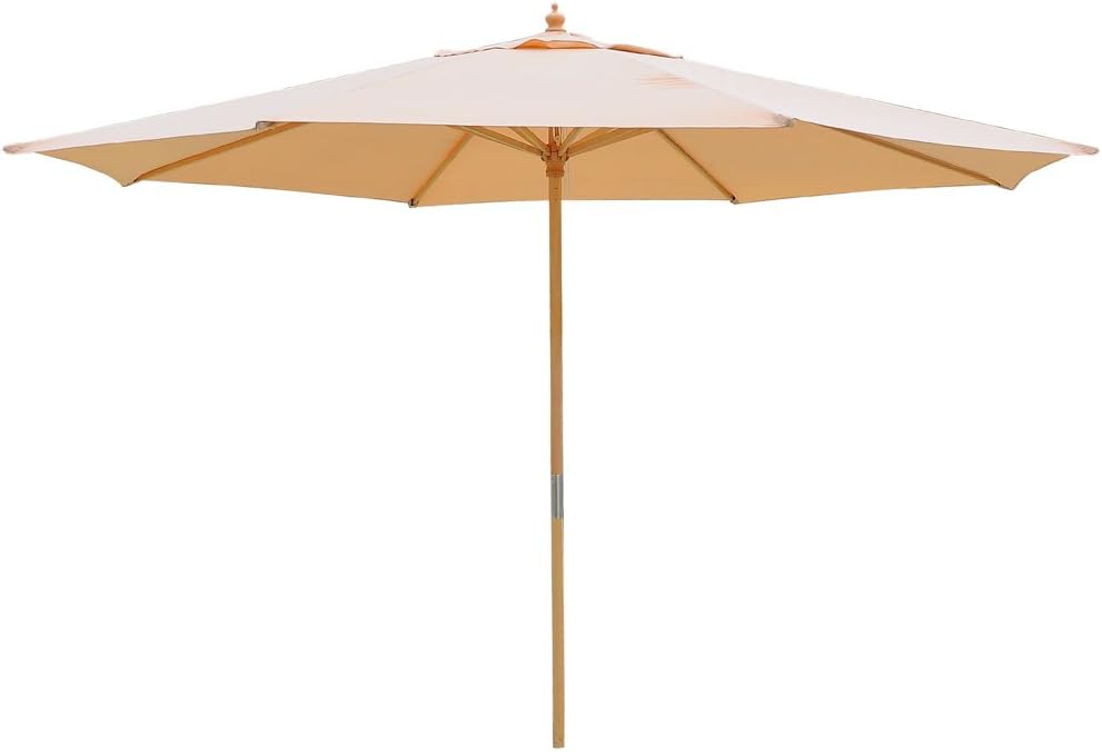13 Foot Khaki German Beech Wood 180g Polyester Rope Pully Market Patio Umbrella Outdoor