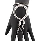Silvertone Snake Adjustable Finger Ring and Hand Chain Bracelet (F-664)