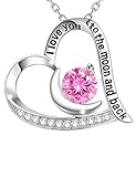 Mothers Day Jewelry I Love You to the Moon and Back Heart Pendant Necklace Pink Tourmaline Sterling Silver Jewelry for Women Mom Wife Girls Birthday Anniversary Gifts