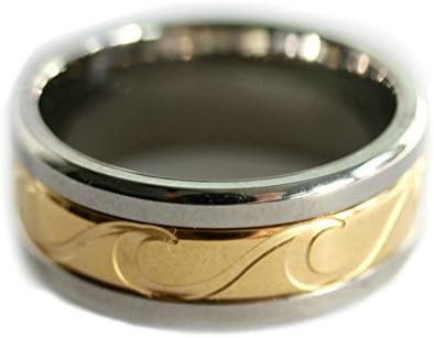 8mm Hawaiian Ocean Wave Titanium Spin Ring with Gold-plating (6.5)
