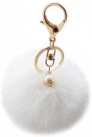 Fashion Culture Faux Fur Keychain Pom Pom Purse Charm (White)
