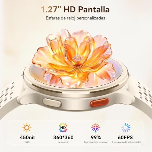 Women's Smart Watch 1.27 Inch Smartwatch Round Man 2 Straps, Sleep Monitor Health and Fitness Functions 120+ Sports Modes 3ATM Waterproof for iPhone/Samsung/Android Beige