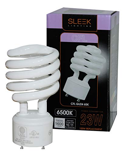 SleekLighting GU24 Base 23Watt UL Listed T2 Mini Twist Spiral Two Prong Twist CFL Light Bulb 2 Pin 6500K 1600lm - Super White Daylight 10,000Hr Life- 4pack