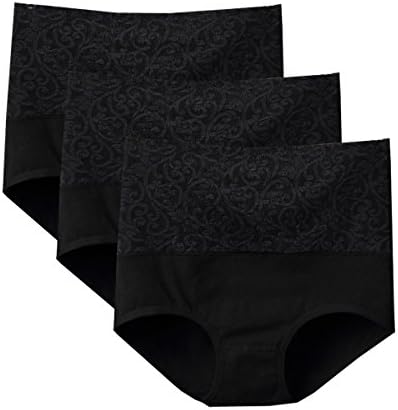 Lashapear Womens High Waist Underwear Solid Color Tummy Control Cotton Brief Panties 3/5 Pack