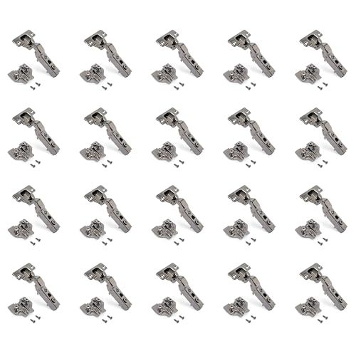 Emuca - Kit of Half Overlay Hinge X91 with Soft Close and Plate with Euro Screw, 105º Opening, Titanium, Steel, 20 ut.