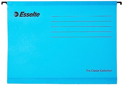 Esselte Classic Reinforced Suspension File with Binder Strip, A4, Pack of 10, Tabs Included, Blue, 93130