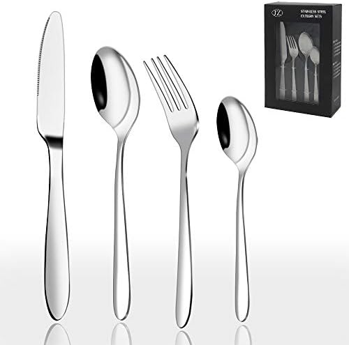 Cutlery Set, Home Use 24-Piece Stainless Steel Flatware Silverware Set, Include Knife/Spoon/Fork, Mirror Polished Dinnerware Kitchen Tableware, Lightweight