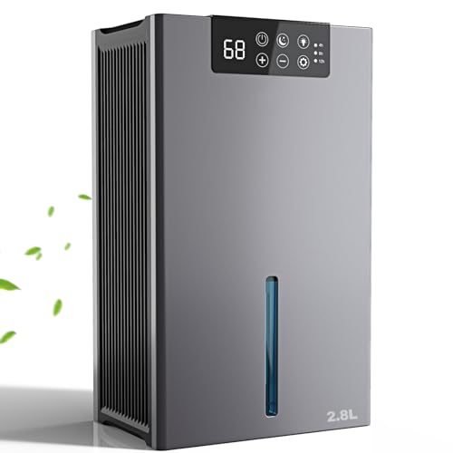 2.8L Deshumidificador Avanzado, Deshumidificador Doméstico Eléctrico con Función de eliminación de polvo, Silencioso Portátil, Luz LED de 7 Colores, Auto Descongelación, 6 Modo, para Sala Baño etc