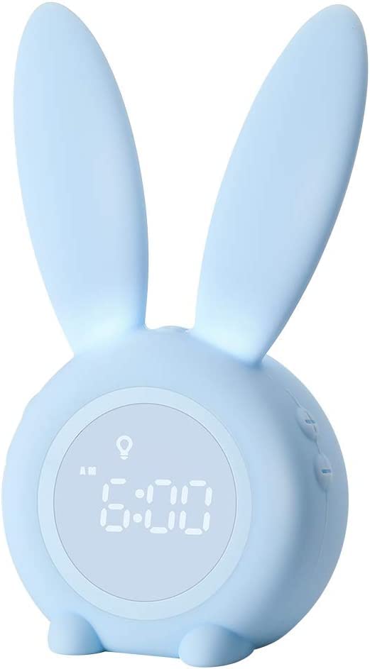 YONGYAO Kids Alarm Clock, Girls and Boys Digital Alarm Clock Bedside, Rechargeable Sleep Training Clock with Snooze Function, Wake Up Light, Night Light Rabbit Clock, Blue