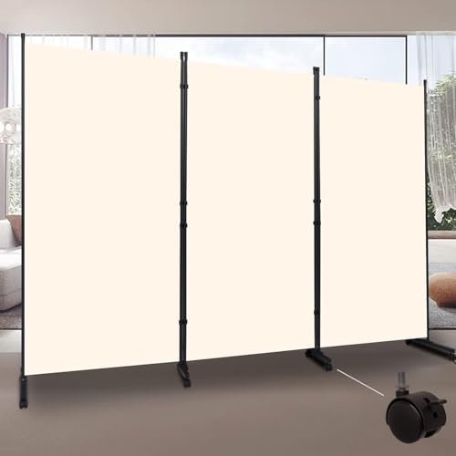 Room Divider Folding Privacy Screens with Wheels, 6FT Tall Divider for Room Separation, 3 Panel Movable Room Partitons, Indoor Room Dividers Panel with Non-See Through Fabric for Office (White)