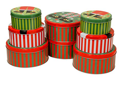 image for Wrap N Roll Christmas Nesting Gift Tins with Lids Set of 12 Round Empt