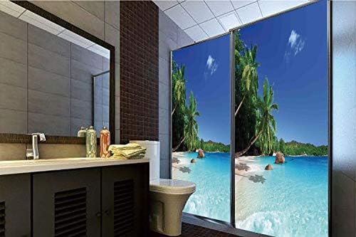 Horrisophie dodo 3D Privacy Window Film No Glue,Ocean Decor,Sunny Horizon Transparent Water Isolated Beach,47.24" H x 23.62" W for Home&Office