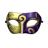 halloween mask Half face painting masks realistic silicone masquerade Knight Prince masks japanese mardi gras (Purple and gold)