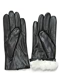 Fownes Women's Rabbit Fur Lined Black Napa Leather Gloves 7.5/L