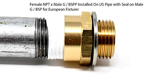 G Thread (BSP) to NPT (US Thread) Pipe Fitting Adapter with G Thread Bonded Washer Seal Included 1/2" MG x 1/2" FNPT 2 Pieces - Thumbnail 4