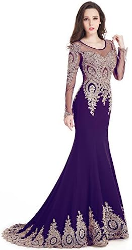 Babyonline Mermaid Long sleeve Lace ladies Formal dress,Purple,size 10