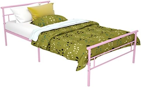 Rack Furniture Seattle Steel Easy to Clean Twin Size Home Furniture Bedroom Kids Bed Frame and Headboard with 300 Pound Weight Capacity, Pink