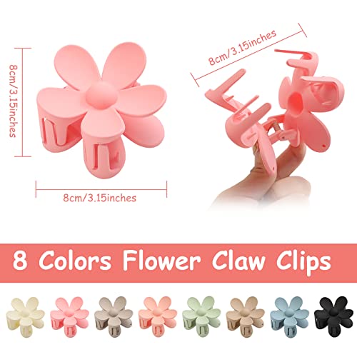 8PCS Hair Claw Clips, Flower Hair Claw Clips for Thick Thin Hair, Matte Non Slip Clips Strong Hold for Women Girls, Big Cute Hair Clip for Gift, Large Hair Jaw Clips in Hair Accessories, 8 Colors