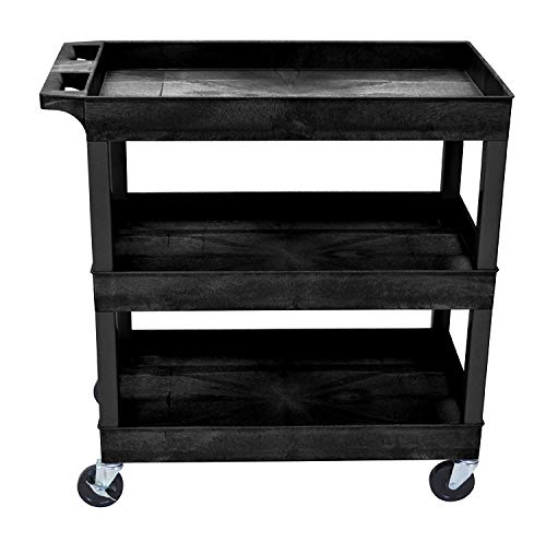 Offex 32"W x 18"D Rolling 3 Shelf Tub Storage Utility Cart with 5" Casters - Black