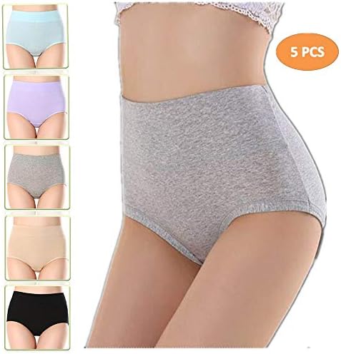 smart sisi Womens Plus-Size High Waist Cotton Briefs Underwear, Slimming Shapewear Tummy Control Panties 5-Pack