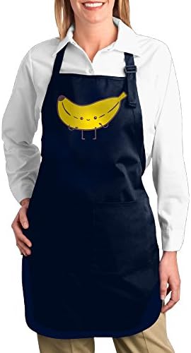 Dogquxio Banana Funny Kitchen Helper Professional Bib Apron With 2 Pockets For Women Men Adults Navy