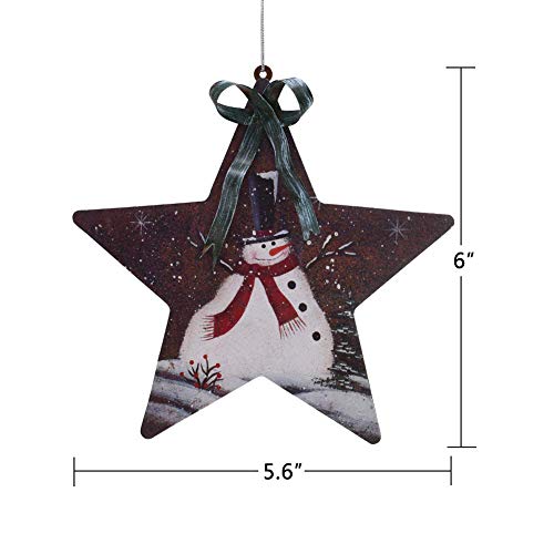 Grace Home Rustic Snowman Pattern Traditional Christmas Tree Ornaments Metal Star, Set of 2, 5.6''LX6''H Rustic Christmas Wall Door Decor Christmas Tree Ornament Xmas Holiday Party Decor