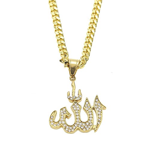 HongBoom Hot Hip Hop Cuban Link Chain 14K Gold Plated CZ CRYSTAL Fully Iced-Out Pentagram Necklace (Gold)