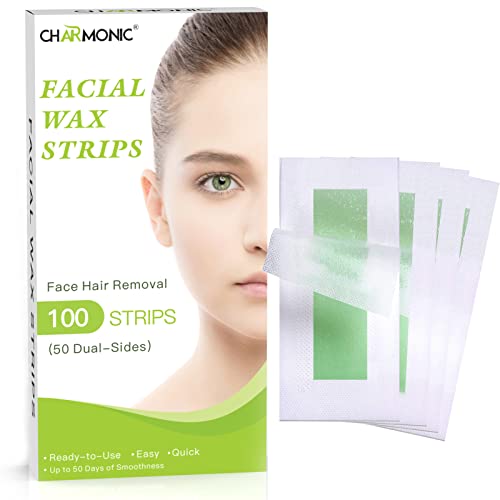 100 Pcs Wax Strips for Facial Hair Removal for Women Face, Waxing Strips for Upper Lip/Cheek Hair & Eyebrow Hair Remover (Green_01)